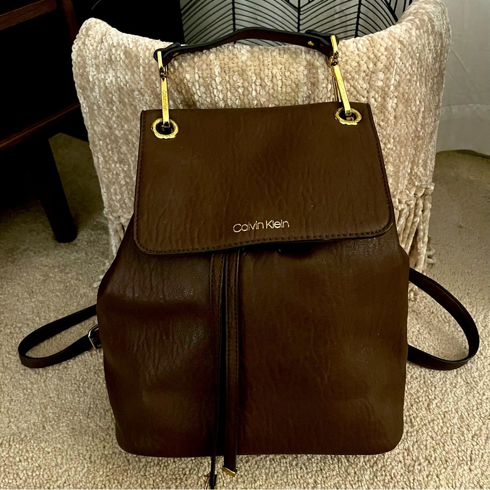 Calvin Klein Womens Sonoma Backpack Brown Textured